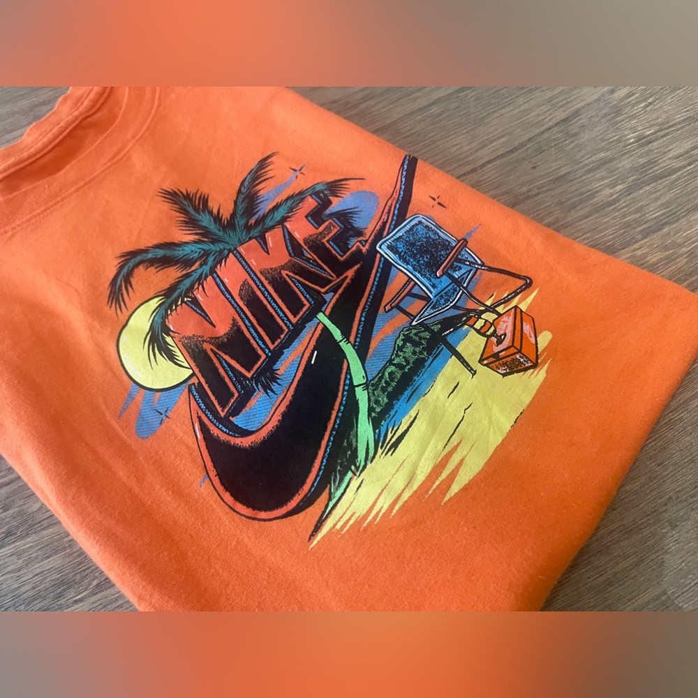 Men’s Nike S/S T-Shirt, Palm Tree & Beach Print 637586-YFB Orange Size XL - Picture 8 of 11